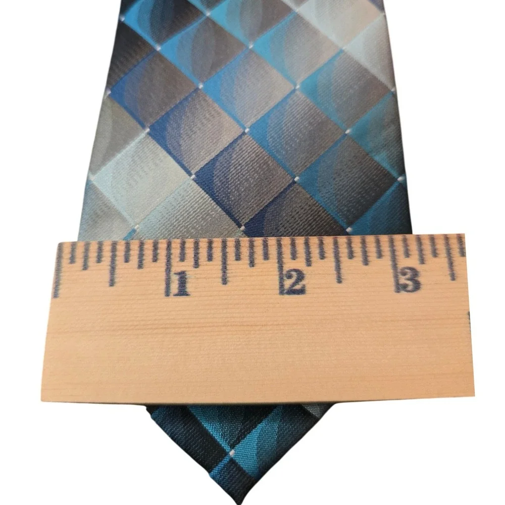 Pierre Cardin Mens Geometric Diamond Silk Feel Blue Grey‎ Necktie Hand Made